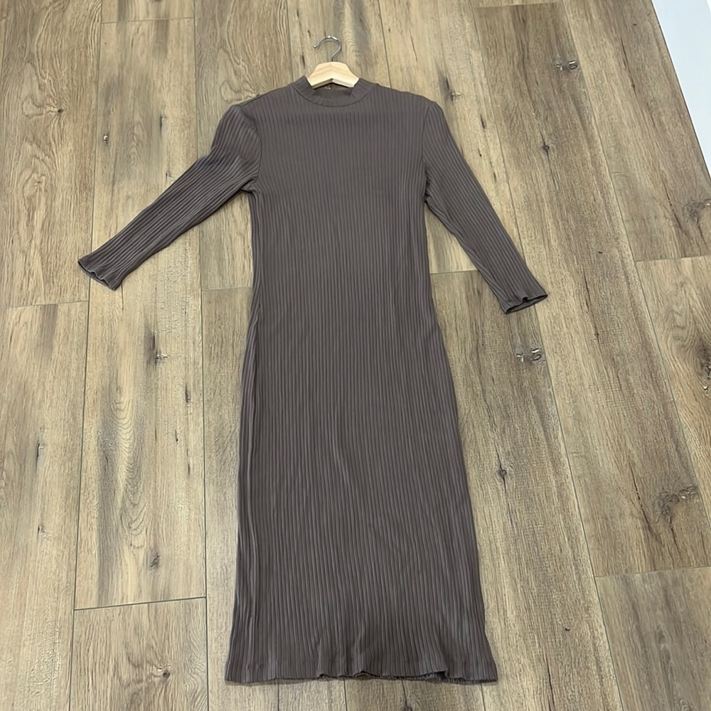 High Neck Midi Dress in Taupe.